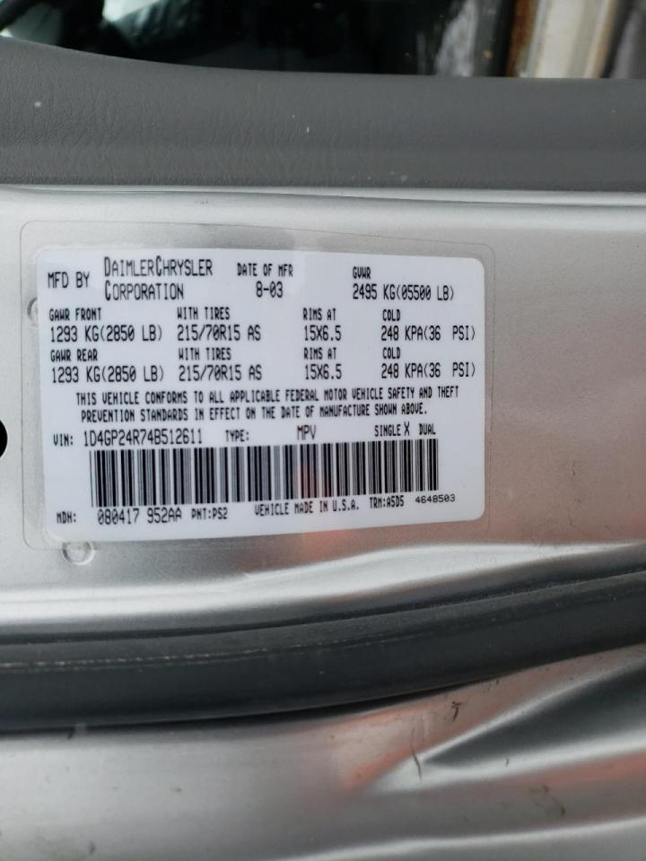 Photo 10 from auction – 2004 DODGE GRAND CARA with VIN 1D4GP24R74B512611