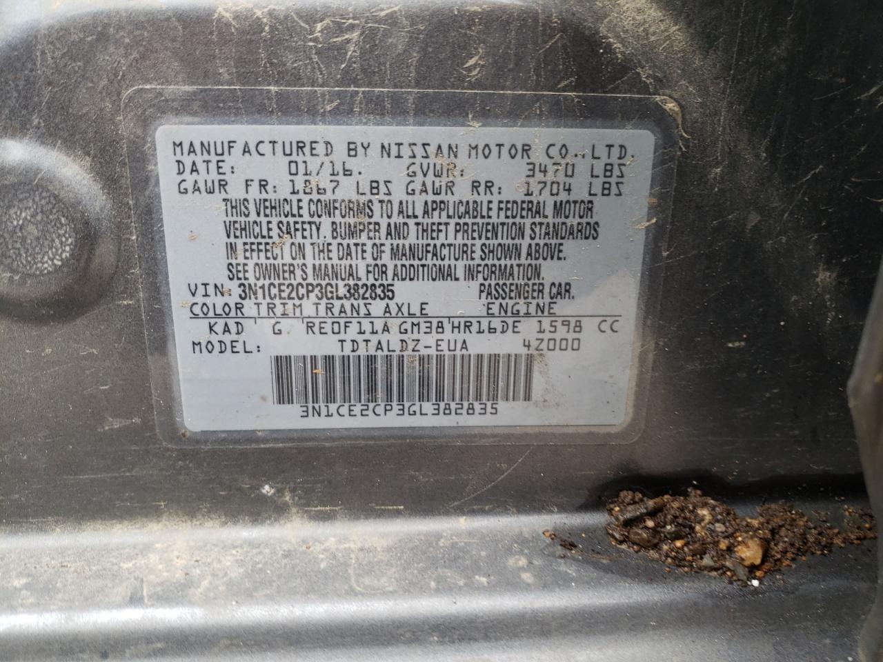 Photo 10 from auction – 2016 NISSAN VERSA NOTE with VIN 3N1CE2CP3GL382835