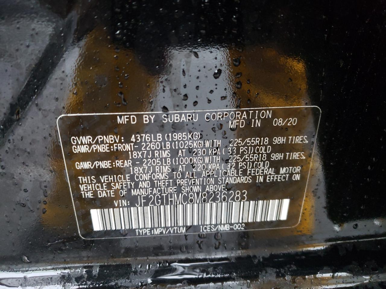 Photo 10 from auction – 2021 SUBARU CROSSTREK with VIN JF2GTHMC8M8236283