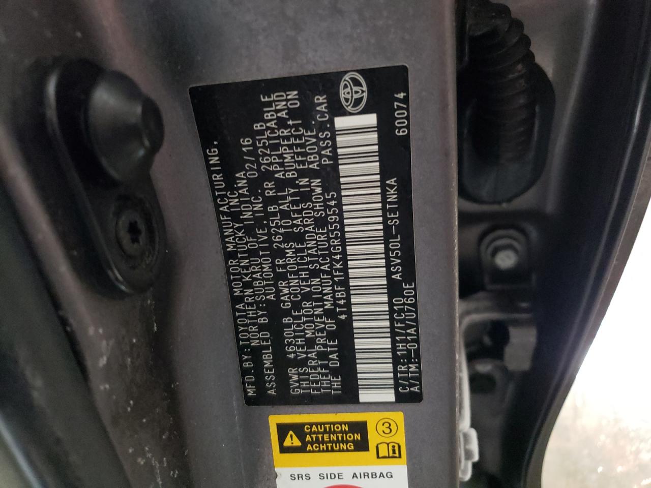 Photo 10 from auction – 2016 TOYOTA CAMRY LE with VIN 4T4BF1FK4GR559545