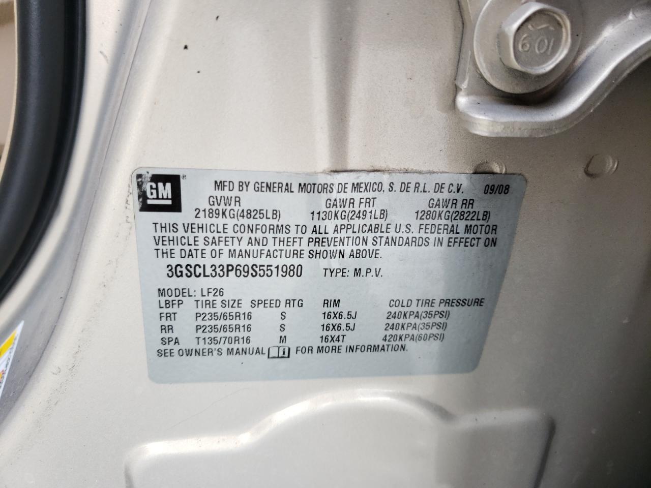 Photo 10 from auction – 2009 SATURN VUE XE with VIN 3GSCL33P69S551980