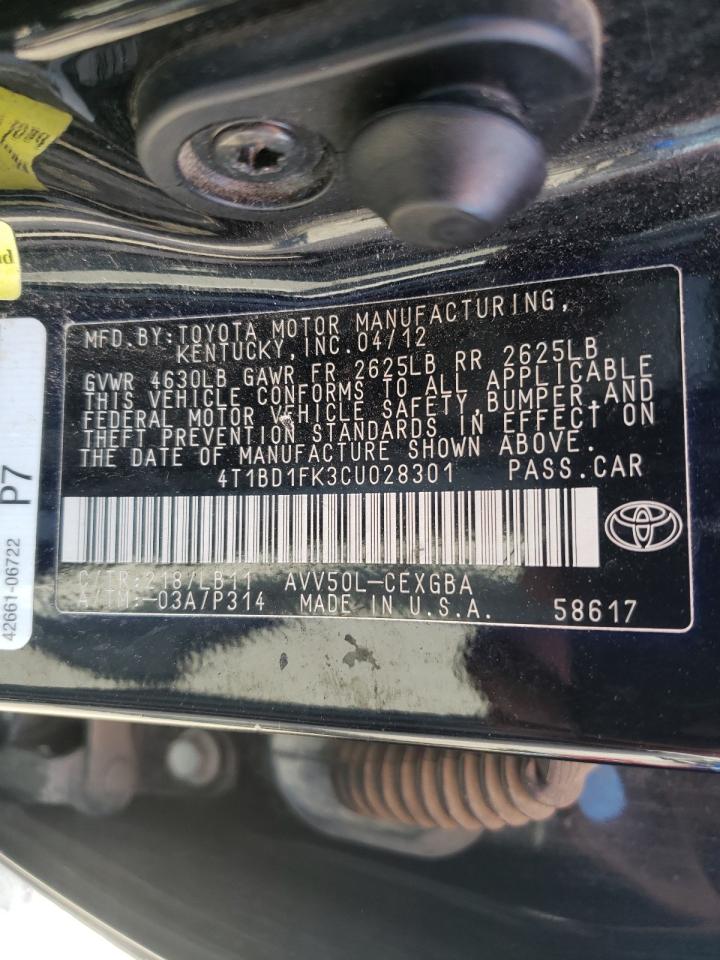 Photo 10 from auction – 2012 TOYOTA CAMRY HYBR with VIN 4T1BD1FK3CU028301