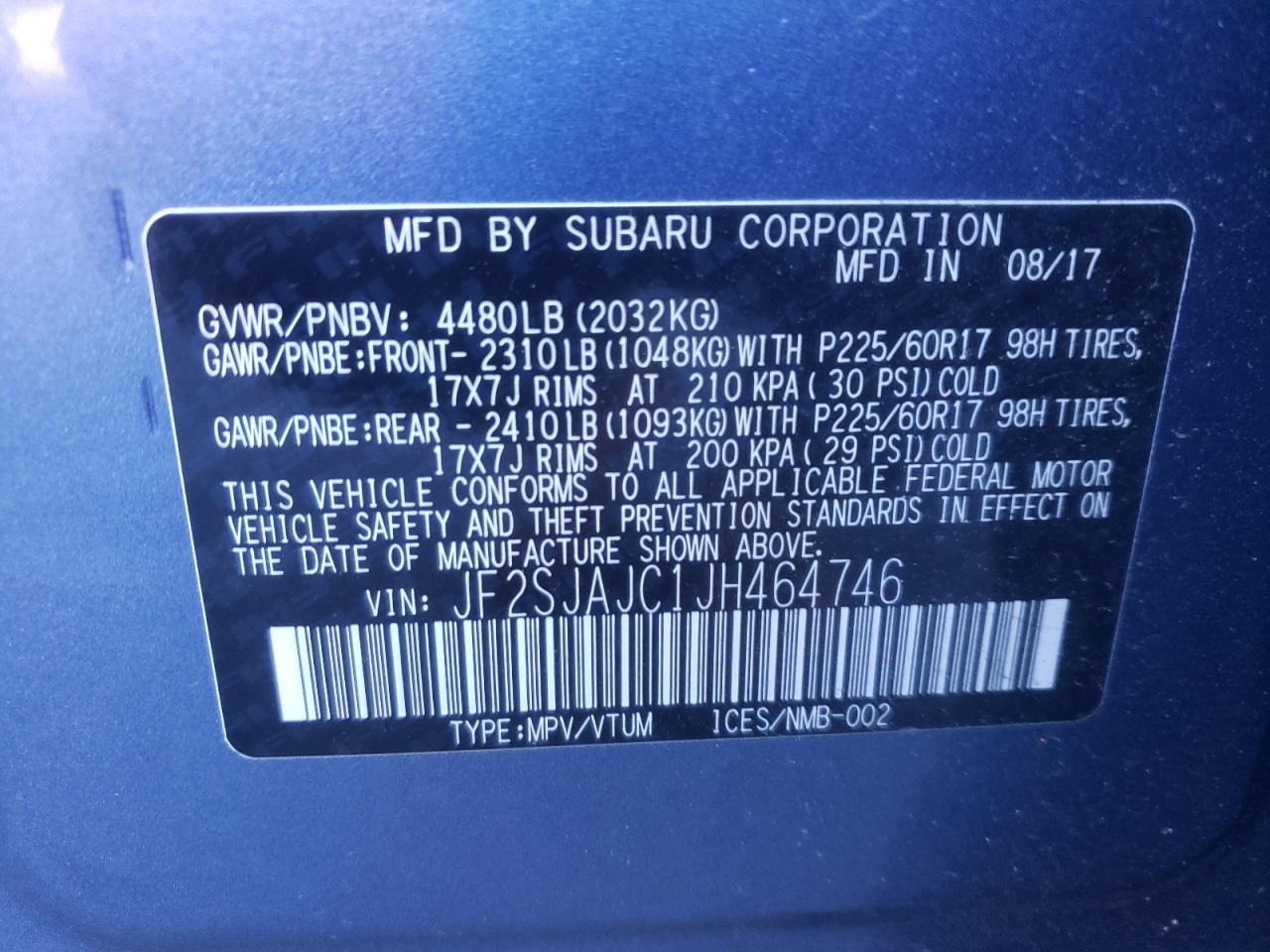 Photo 10 from auction – 2018 SUBARU FORESTER L with VIN JF2SJAJC1JH464746