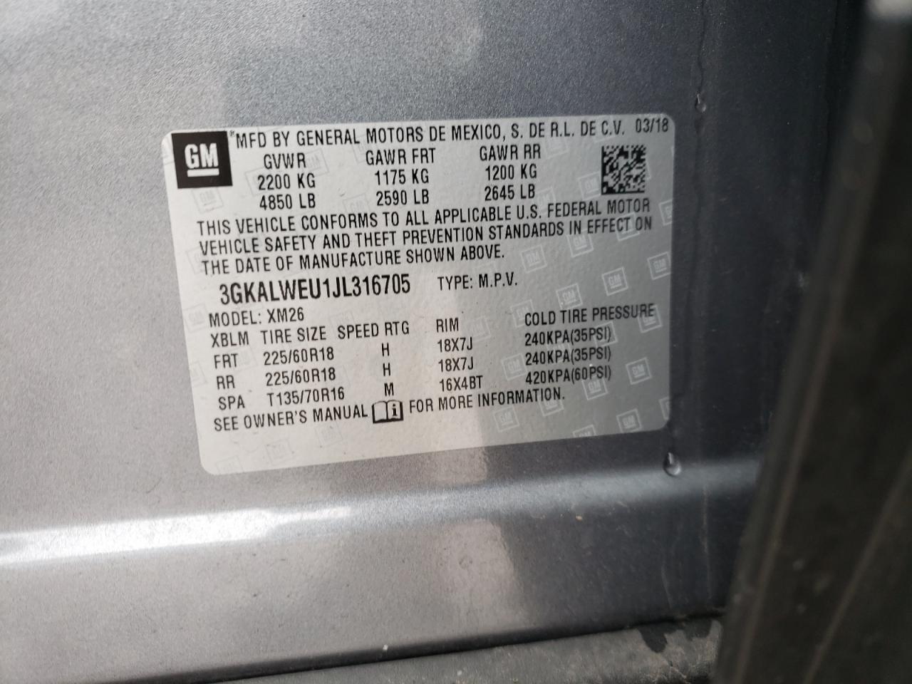 Photo 10 from auction – 2018 GMC TERRAIN SL with VIN 3GKALWEU1JL316705