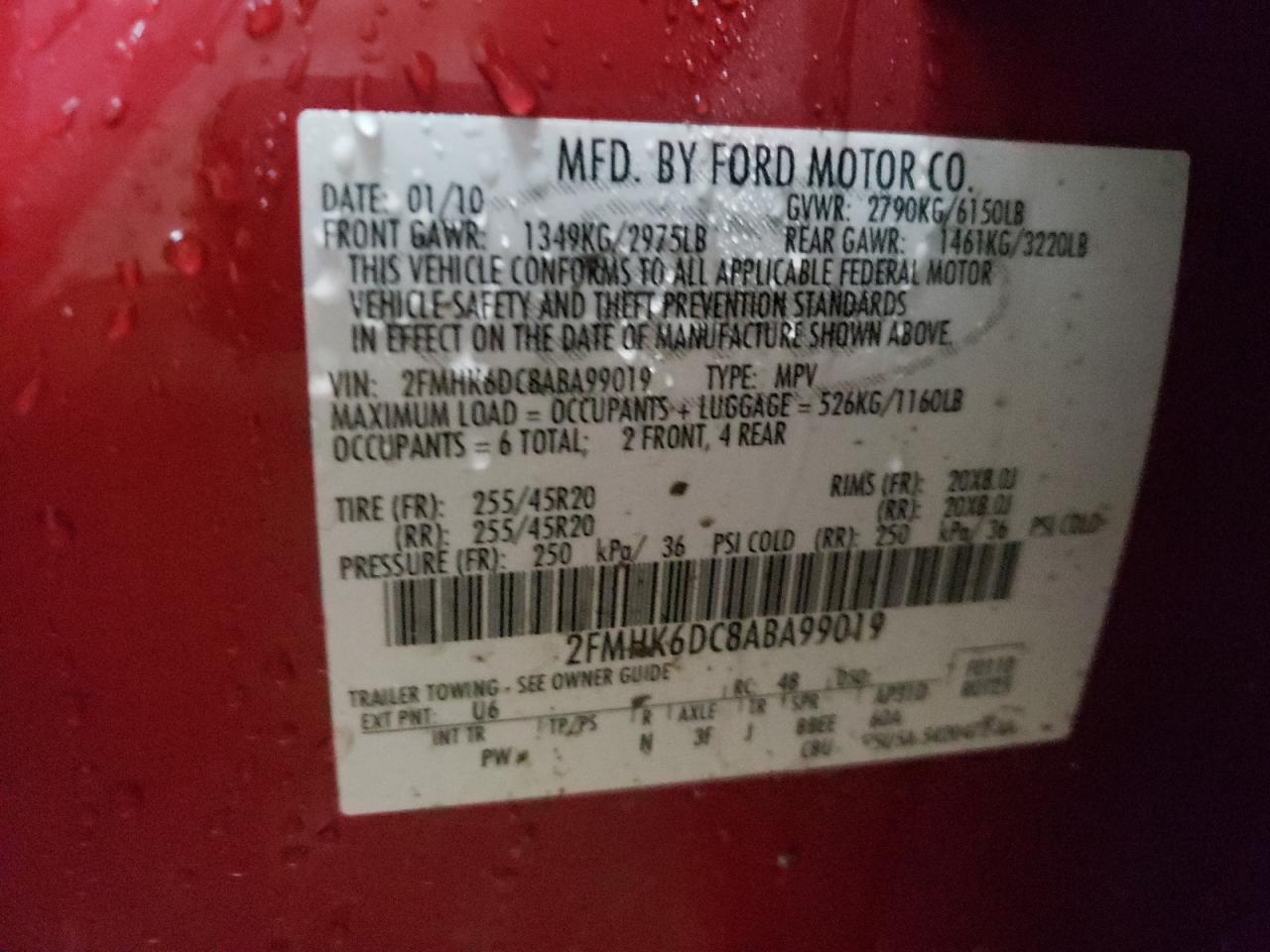 Photo 10 from auction – 2010 FORD FLEX LIMIT with VIN 2FMHK6DC8ABA99019