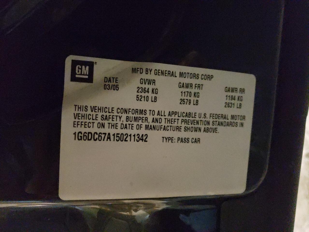 Photo 10 from auction – 2005 CADILLAC STS with VIN 1G6DC67A150211342
