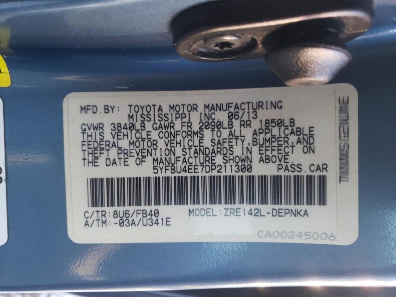 Photo 10 from auction – 2013 TOYOTA COROLLA BA with VIN 5YFBU4EE7DP211300