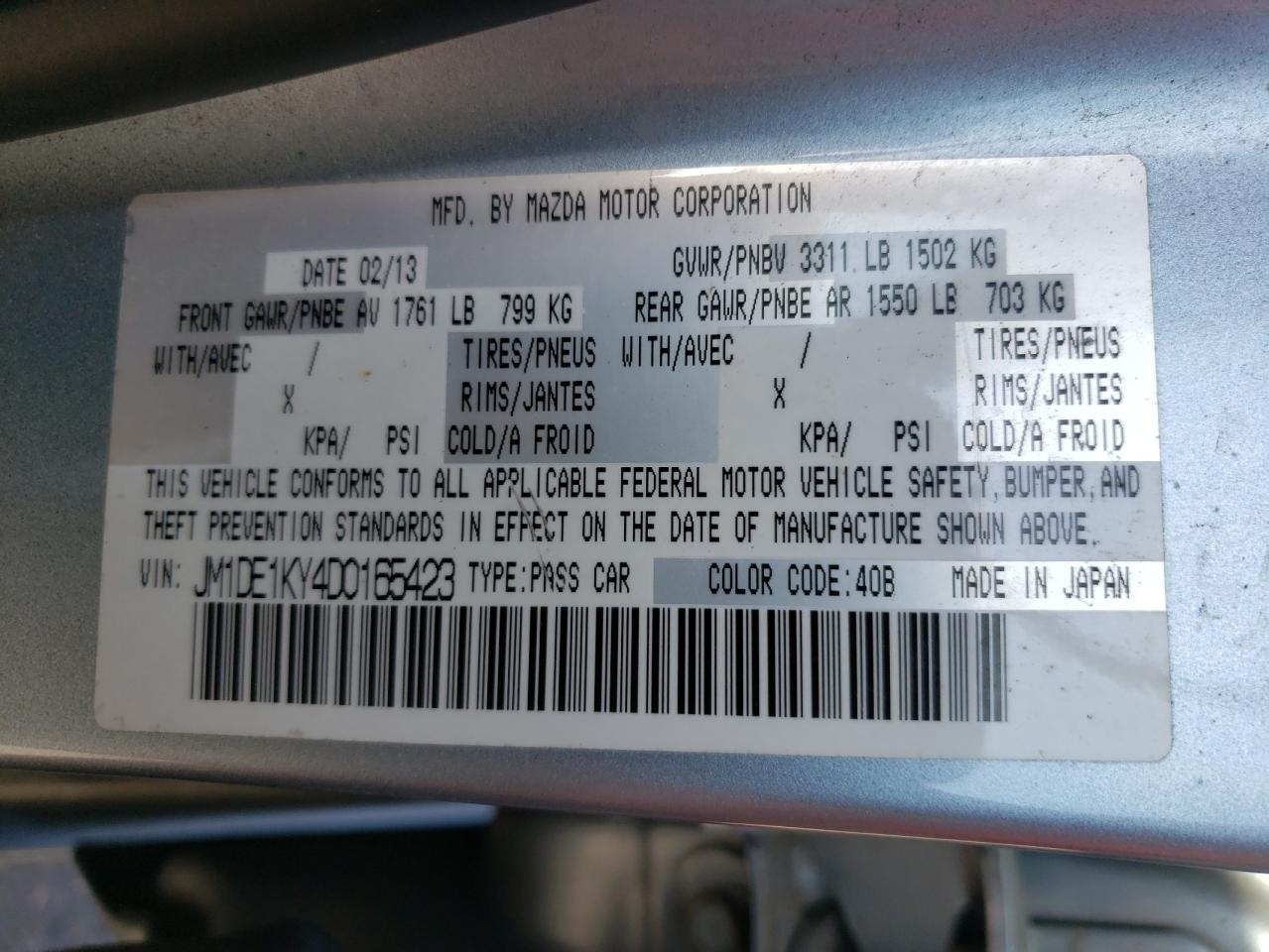 Photo 10 from auction – 2013 MAZDA MAZDA2 with VIN JM1DE1KY4D0165423