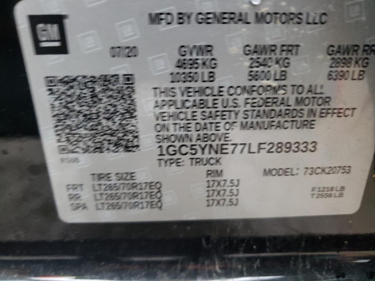 Photo 10 from auction – 2020 CHEVROLET SILVERADO with VIN 1GC5YNE77LF289333