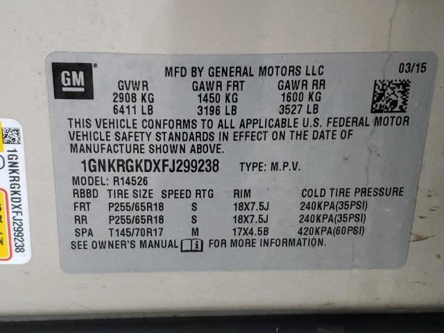 Photo 10 from auction – 2015 CHEVROLET TRAVERSE L with VIN 1GNKRGKDXFJ299238