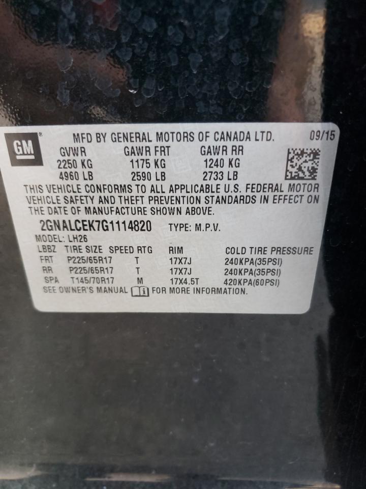 Photo 10 from auction – 2016 CHEVROLET EQUINOX LT with VIN 2GNALCEK7G1114820