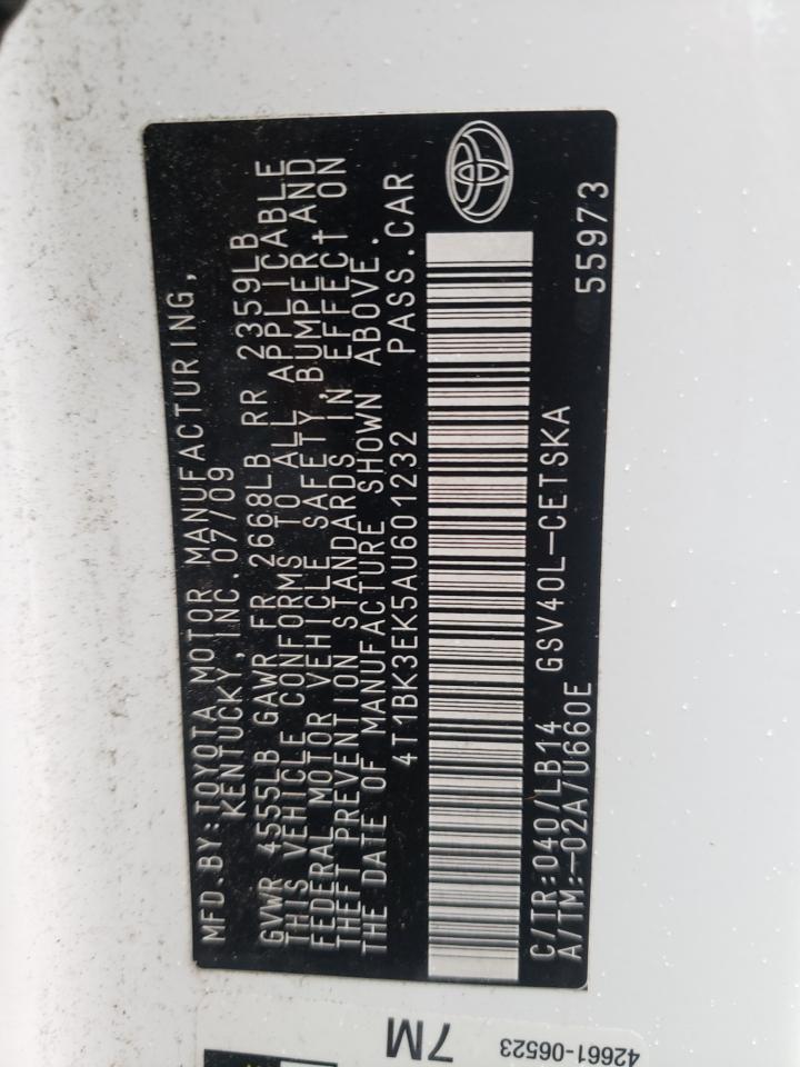 Photo 10 from auction – 2010 TOYOTA CAMRY SE with VIN 4T1BK3EK5AU601232