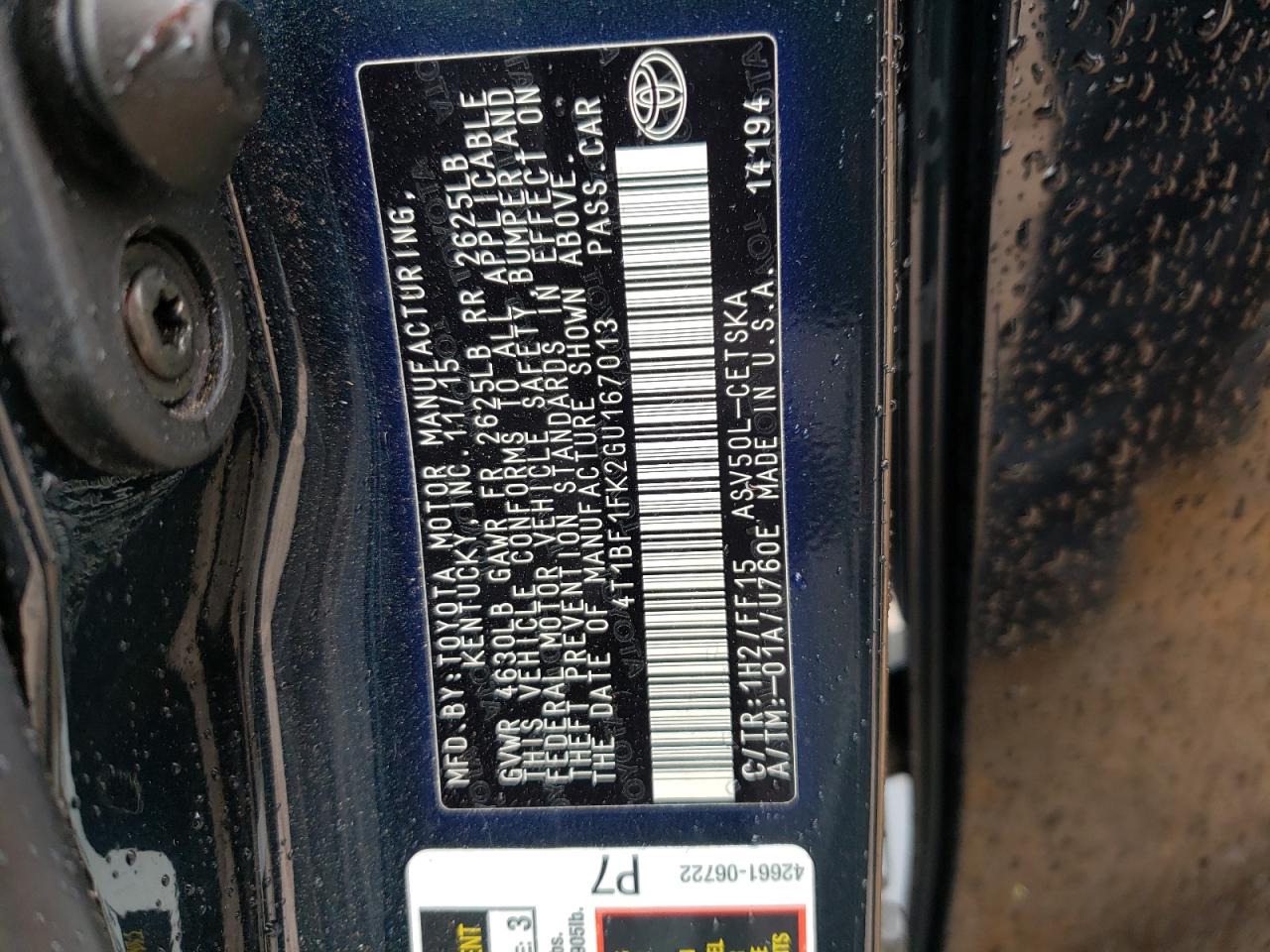 Photo 10 from auction – 2016 TOYOTA CAMRY LE with VIN 4T1BF1FK2GU167013