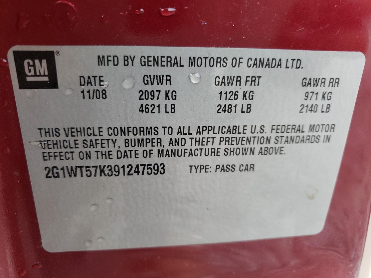 Photo 10 from auction – 2009 CHEVROLET IMPALA with VIN 2G1WT57K391247593