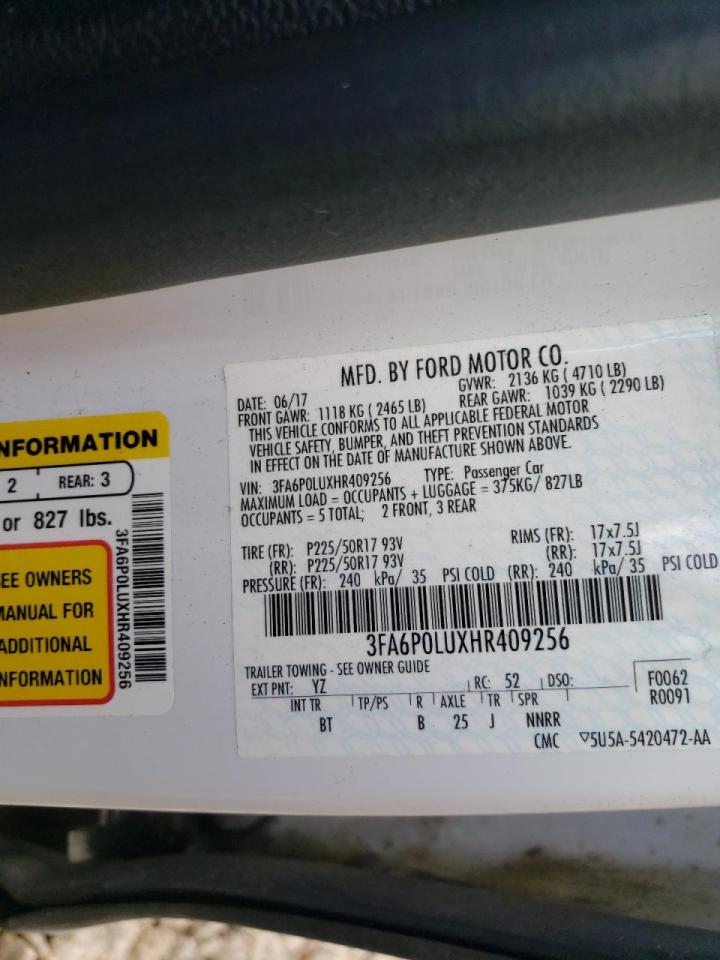 Photo 10 from auction – 2017 FORD FUSION SE with VIN 3FA6P0LUXHR409256