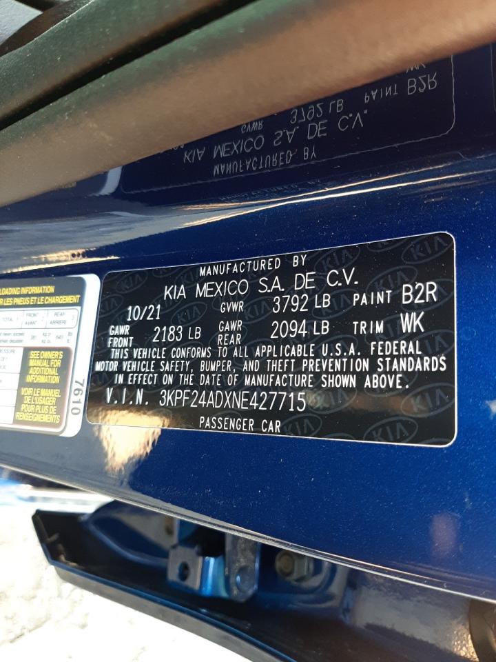 Photo 10 from auction – 2022 KIA FORTE FE with VIN 3KPF24ADXNE427715