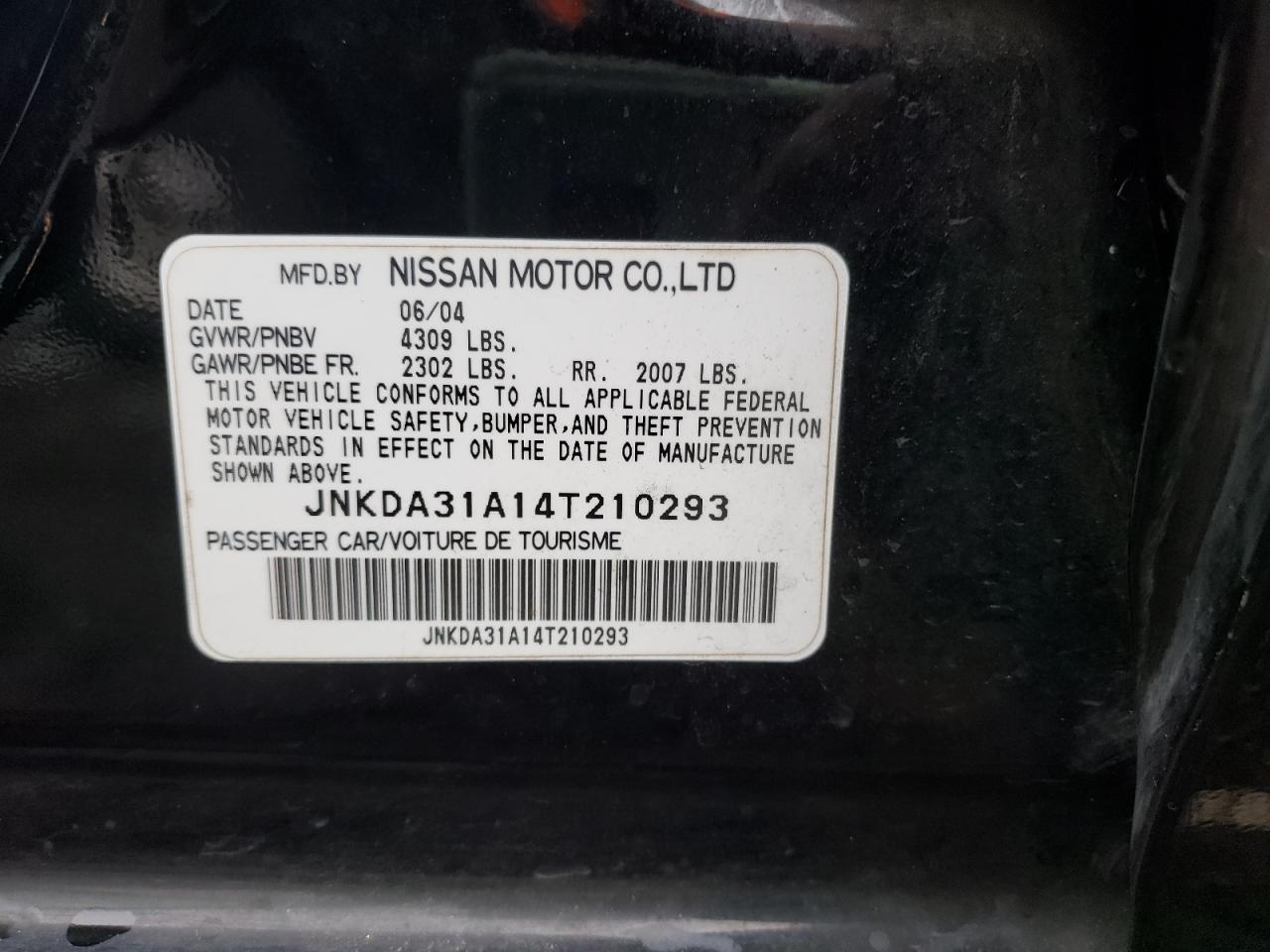 Photo 10 from auction – 2004 INFINITI I35 with VIN JNKDA31A14T210293