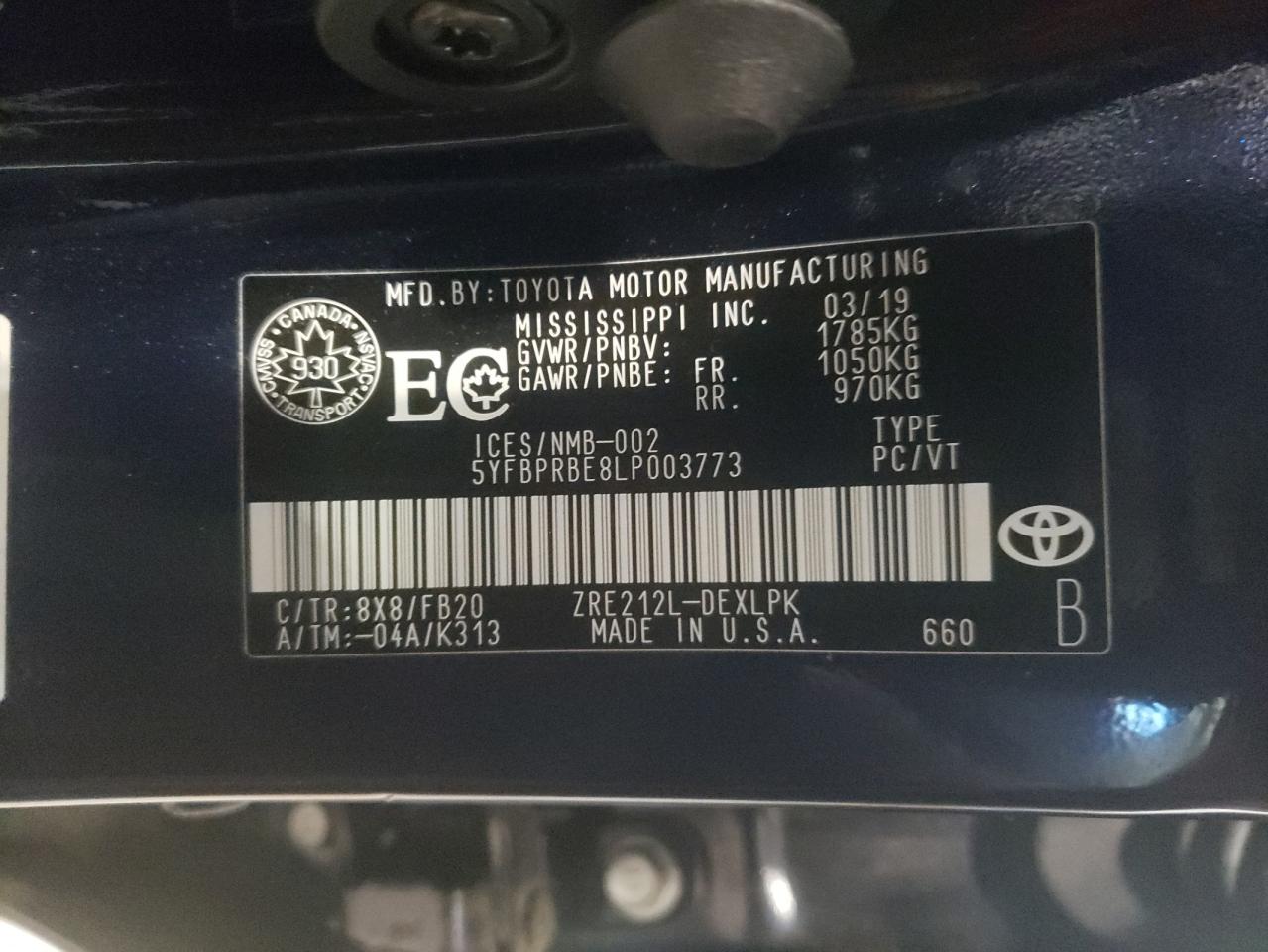 صورة رقم 10 من المزاد - 2020 TOYOTA COROLLA LE مع VIN 5YFBPRBE8LP003773