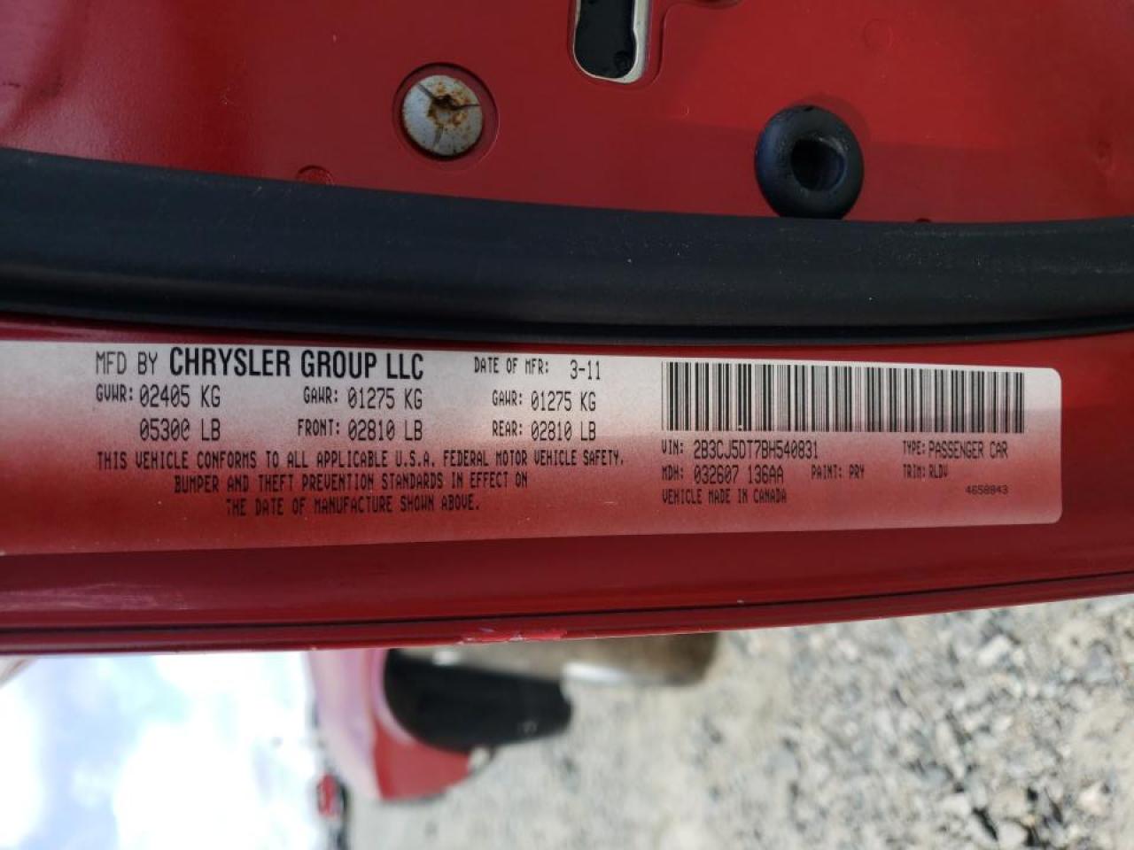 Photo 10 from auction – 2011 DODGE CHALLENGER with VIN 2B3CJ5DT7BH540831