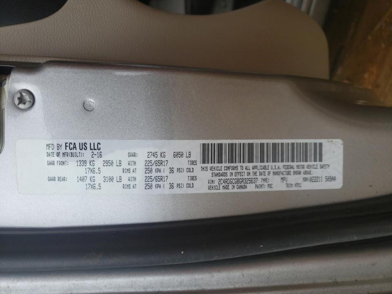 Photo 10 from auction – 2016 DODGE GRAND CARA with VIN 2C4RDGCG8GR325637
