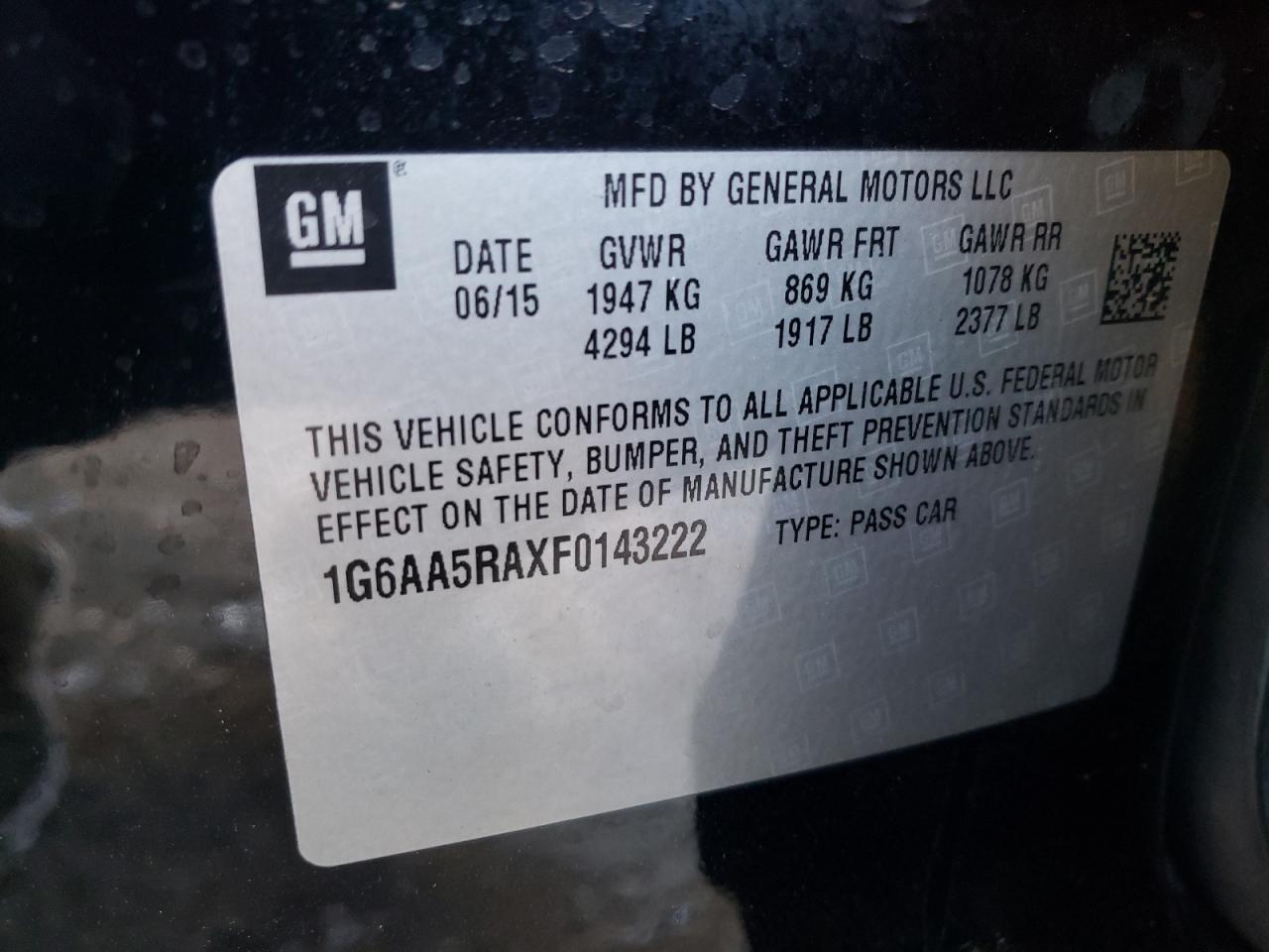 Photo 10 from auction – 2015 CADILLAC ATS with VIN 1G6AA5RAXF0143222
