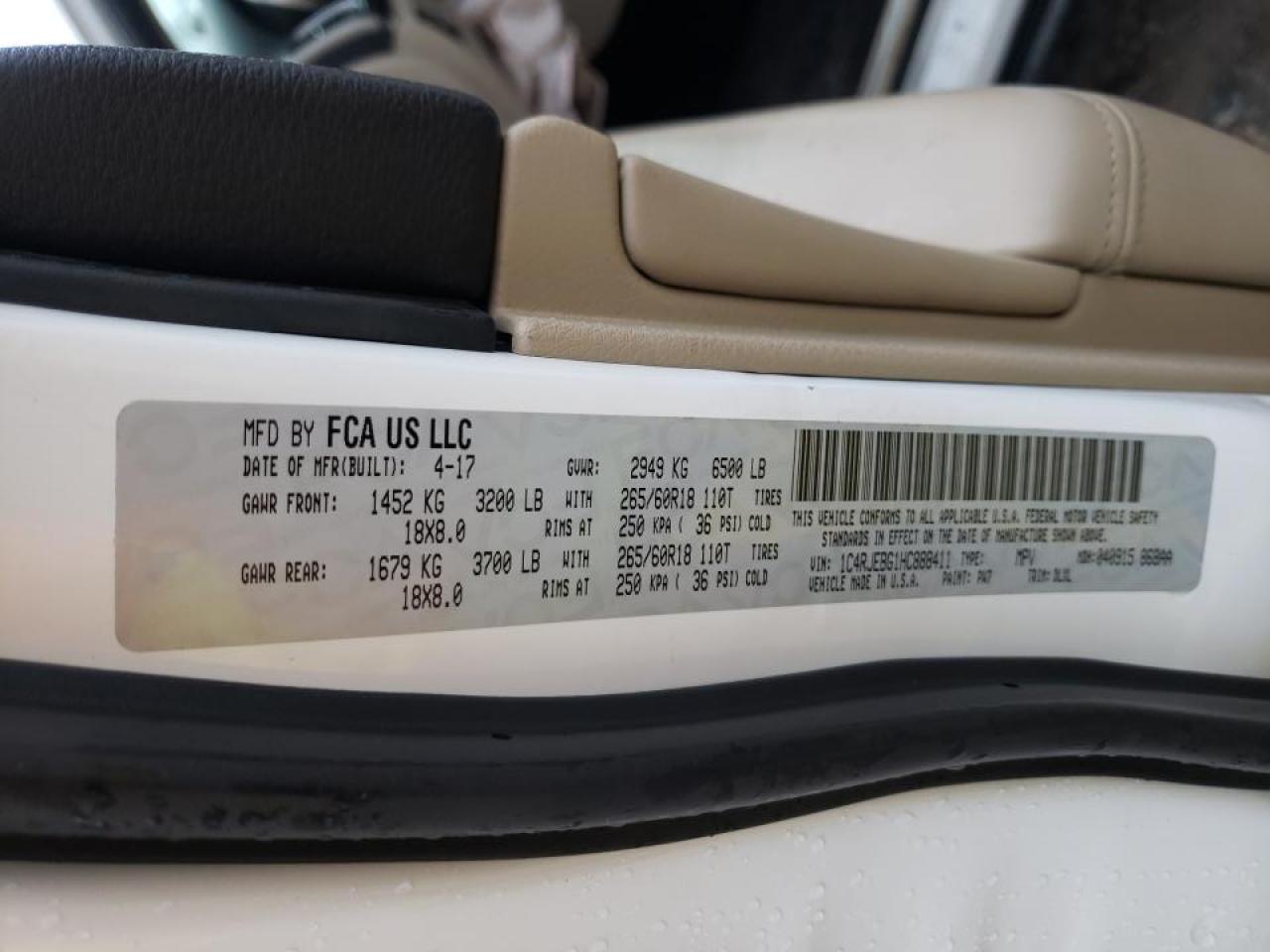 Photo 10 from auction – 2017 JEEP GRAND CHER with VIN 1C4RJEBG1HC888411