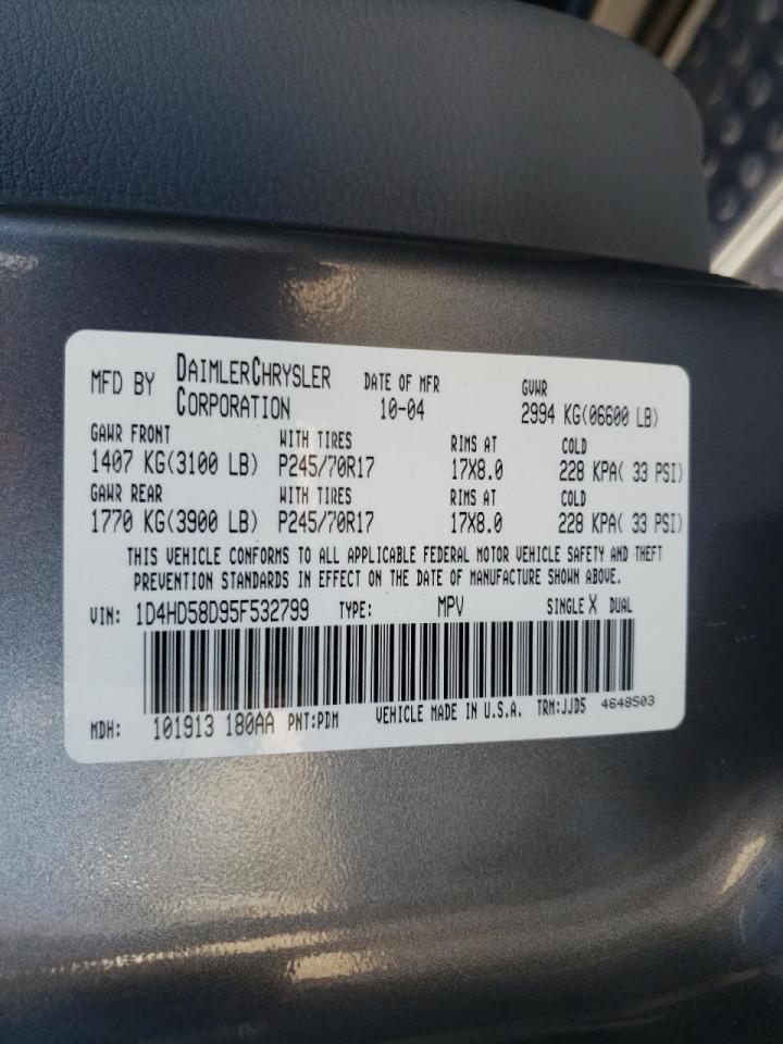 Photo 10 from auction – 2005 DODGE DURANGO LI with VIN 1D4HD58D95F532799