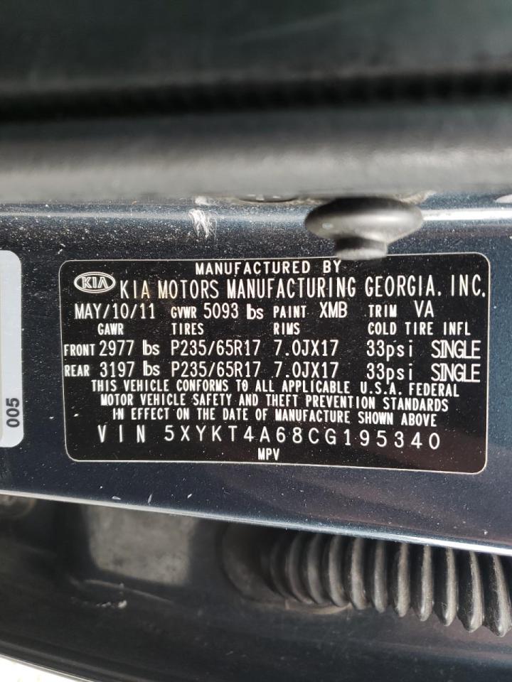 Photo 10 from auction – 2012 KIA SORENTO BA with VIN 5XYKT4A68CG195340