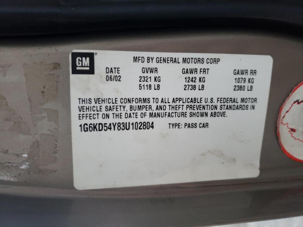 Photo 10 from auction – 2003 CADILLAC DEVILLE with VIN 1G6KD54Y83U102804