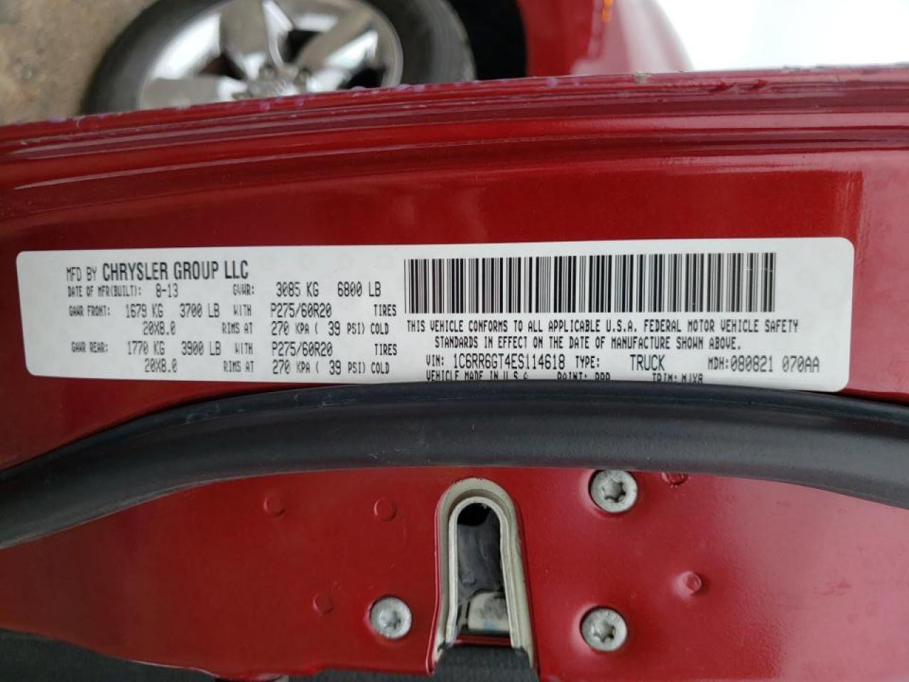 Photo 10 from auction – 2014 RAM 1500 SLT with VIN 1C6RR6GT4ES114618