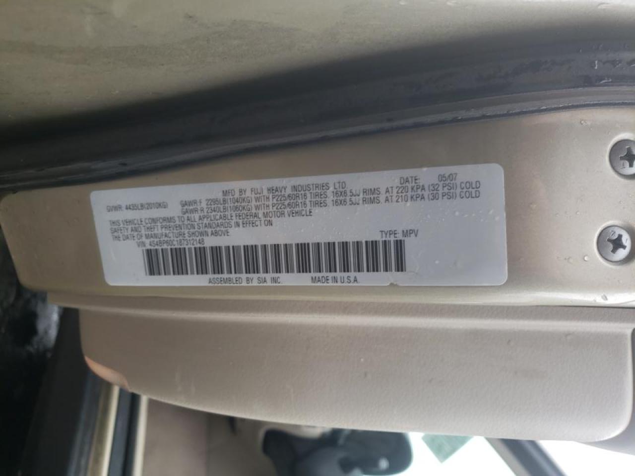 Photo 10 from auction – 2008 SUBARU OUTBACK with VIN 4S4BP60C187312148