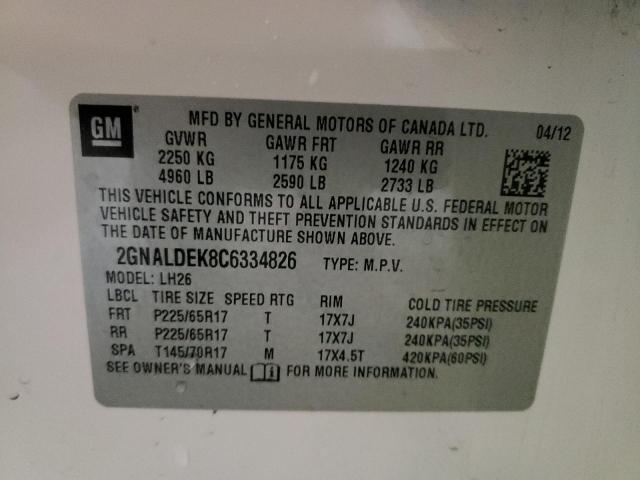 Photo 10 from auction – 2012 CHEVROLET EQUINOX LT with VIN 2GNALDEK8C6334826