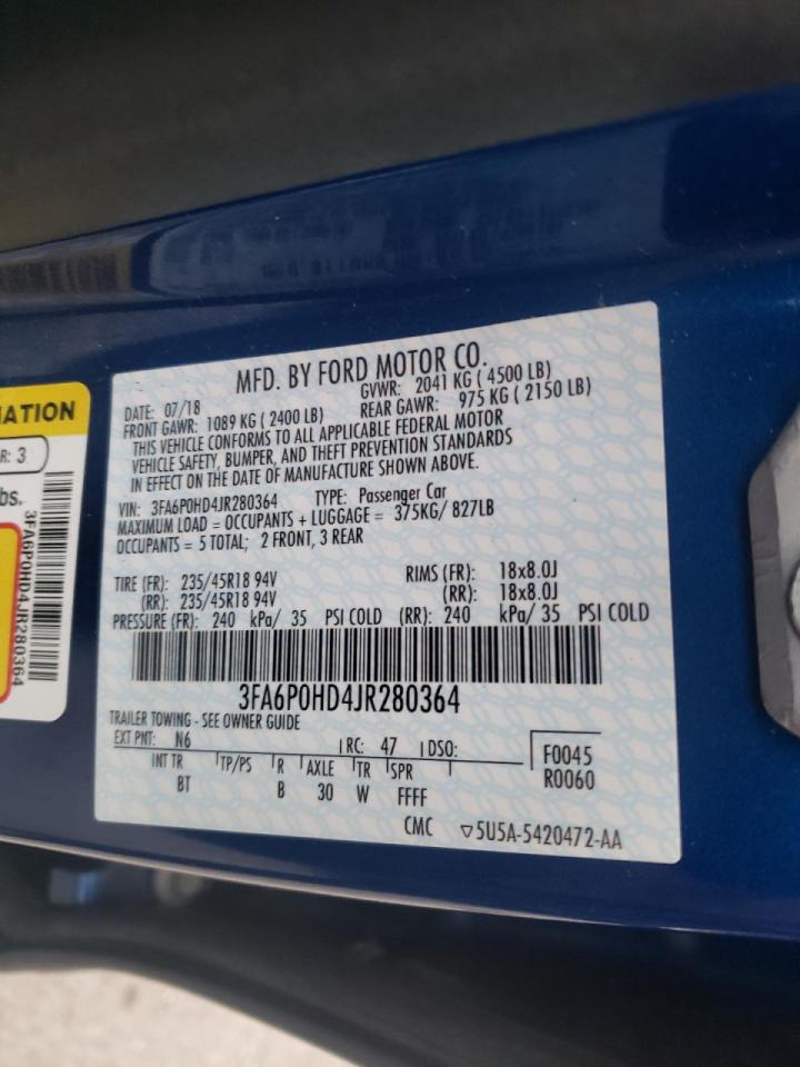 Photo 10 from auction – 2018 FORD FUSION SE with VIN 3FA6P0HD4JR280364