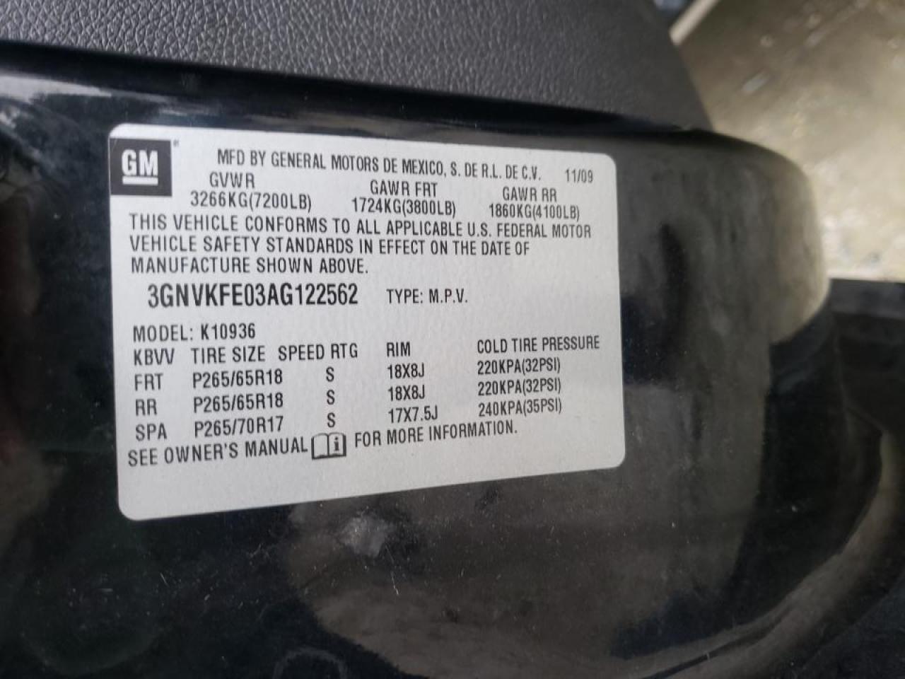 Photo 10 from auction – 2010 CHEVROLET AVALANCHE with VIN 3GNVKFE03AG122562