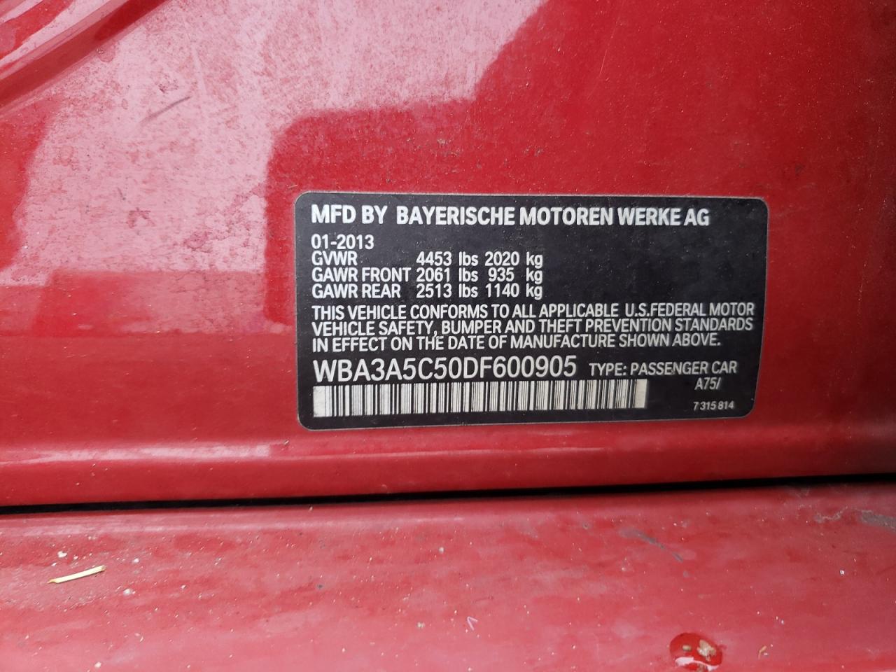 Photo 10 from auction – 2013 BMW 328 I with VIN WBA3A5C50DF600905