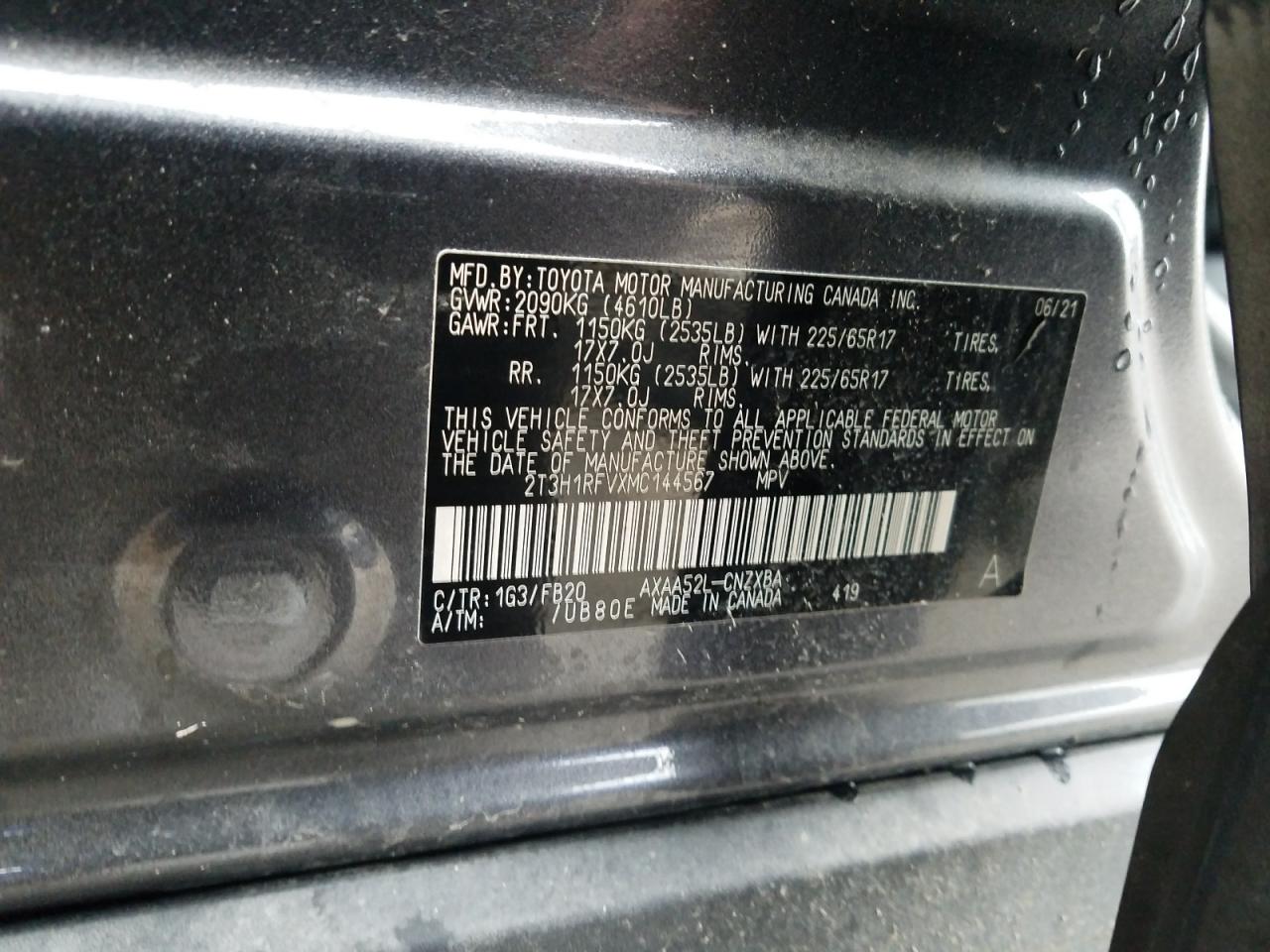 Photo 10 from auction – 2021 TOYOTA RAV4 LE with VIN 2T3H1RFVXMC144567