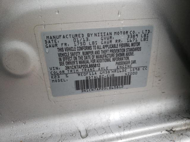 Photo 10 from auction – 2013 NISSAN VERSA S with VIN 3N1CN7AP2DL865812