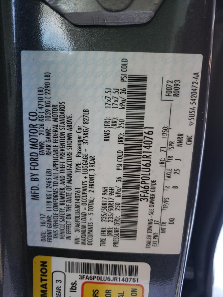 Photo 10 from auction – 2018 FORD FUSION SE with VIN 3FA6P0LU6JR140761