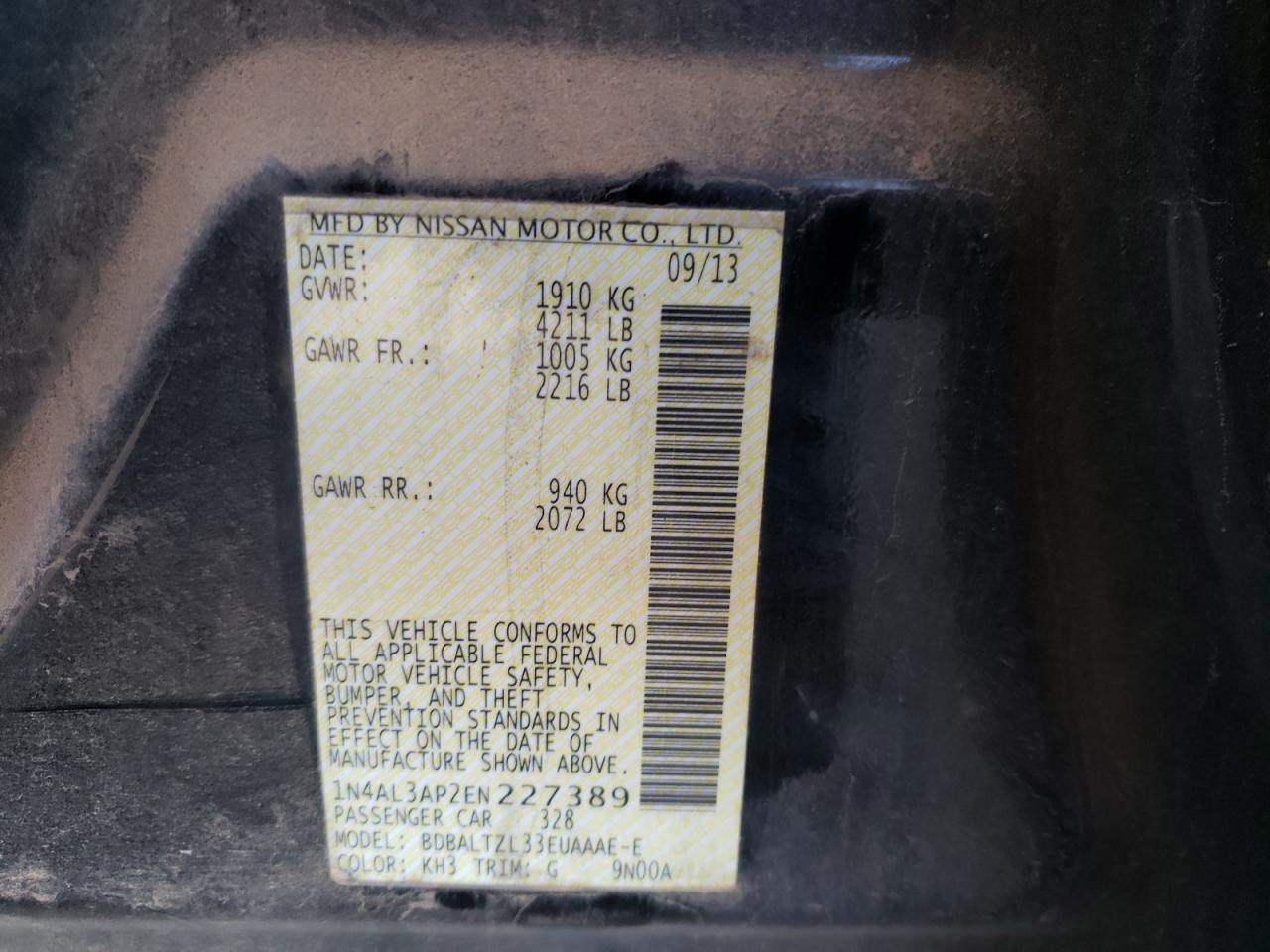 Photo 10 from auction – 2014 NISSAN ALTIMA 2.5 with VIN 1N4AL3AP2EN227389
