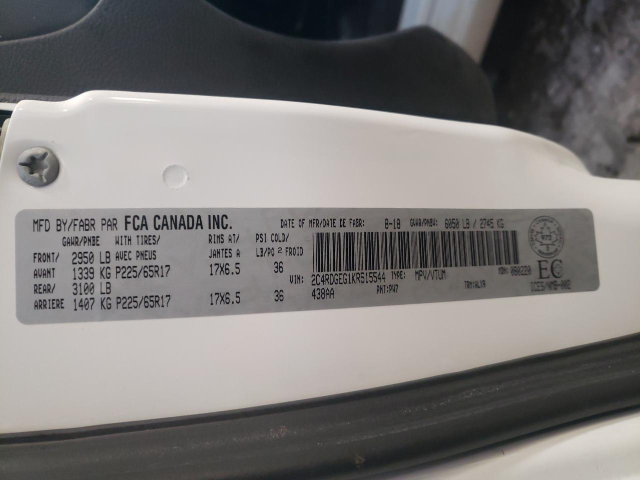 Photo 10 from auction – 2019 DODGE GRAND CARA with VIN 2C4RDGEG1KR515544