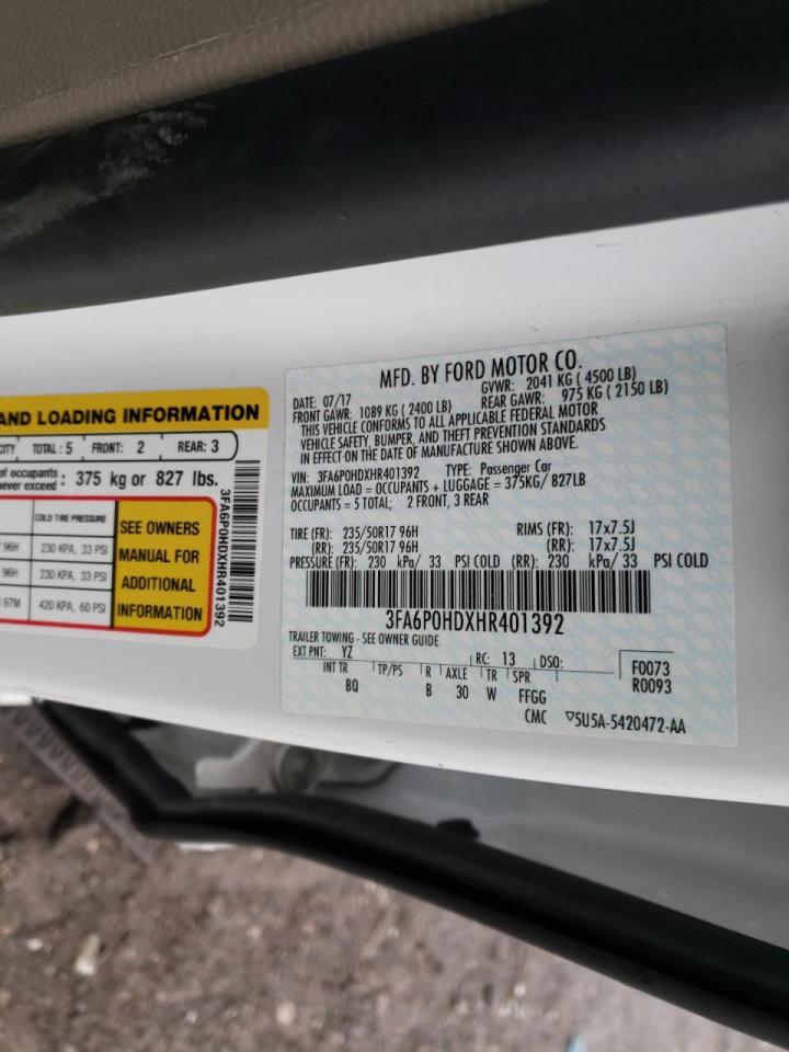 Photo 10 from auction – 2017 FORD FUSION SE with VIN 3FA6P0HDXHR401392