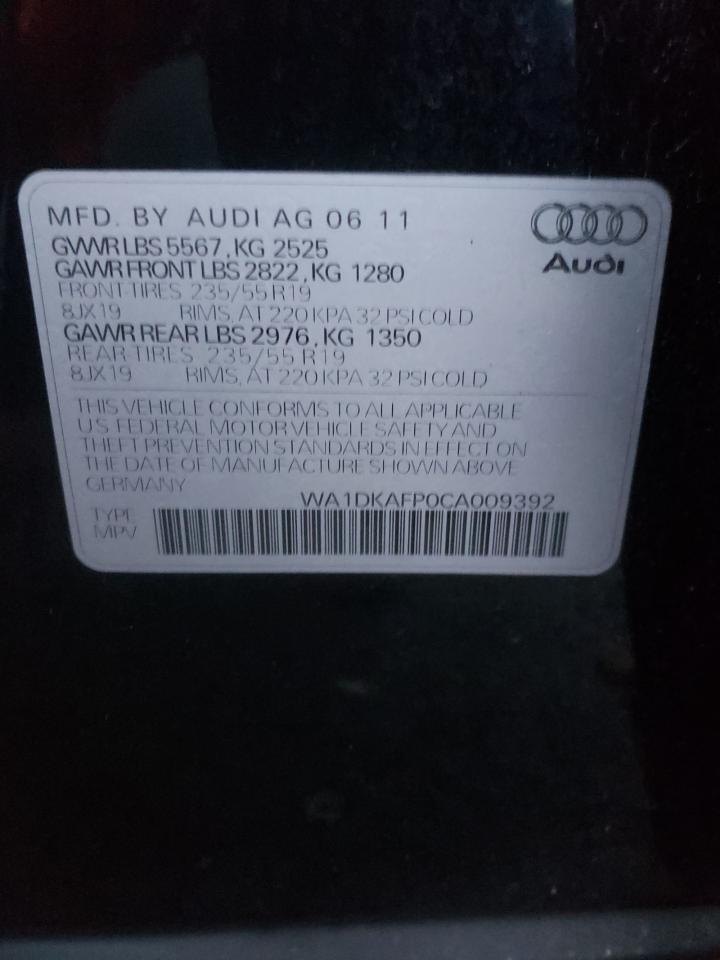 Photo 10 from auction – 2012 AUDI Q5 PREMIUM with VIN WA1DKAFP0CA009392