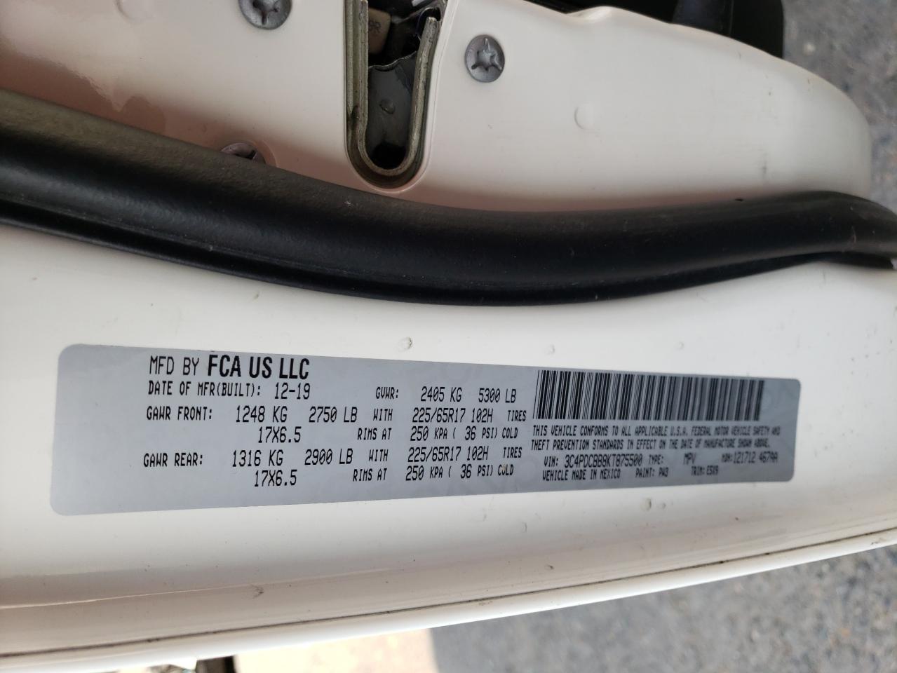 Photo 10 from auction – 2019 DODGE JOURNEY SE with VIN 3C4PDCBB8KT875500