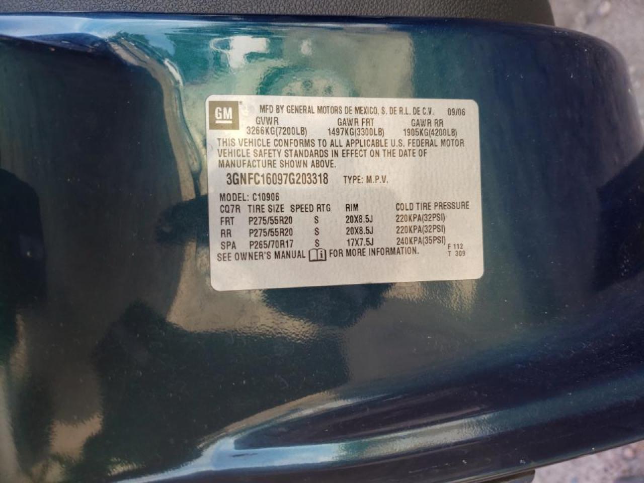 Photo 10 from auction – 2007 CHEVROLET SUBURBAN C with VIN 3GNFC16097G203318