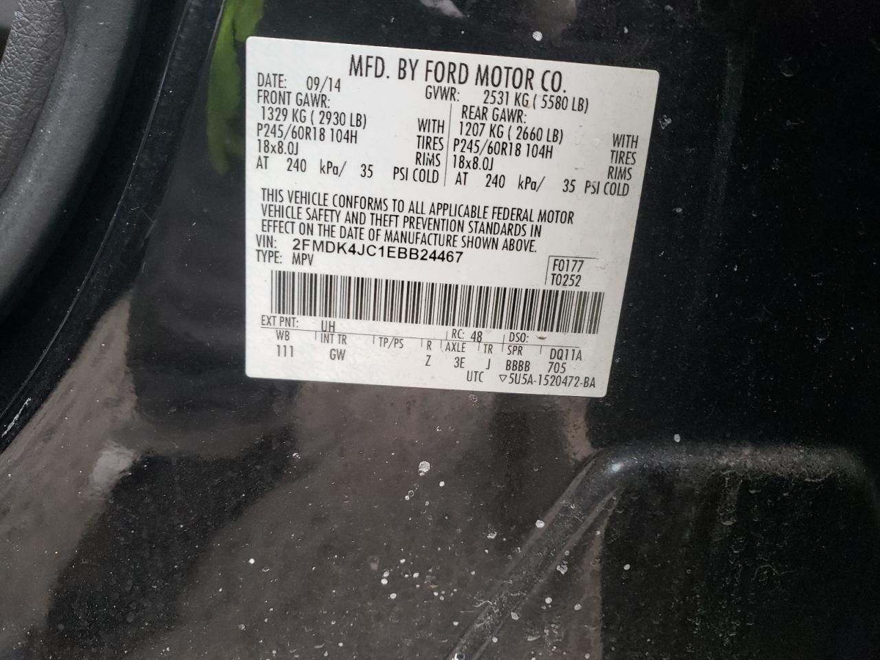 Photo 10 from auction – 2014 FORD EDGE SEL with VIN 2FMDK4JC1EBB24467