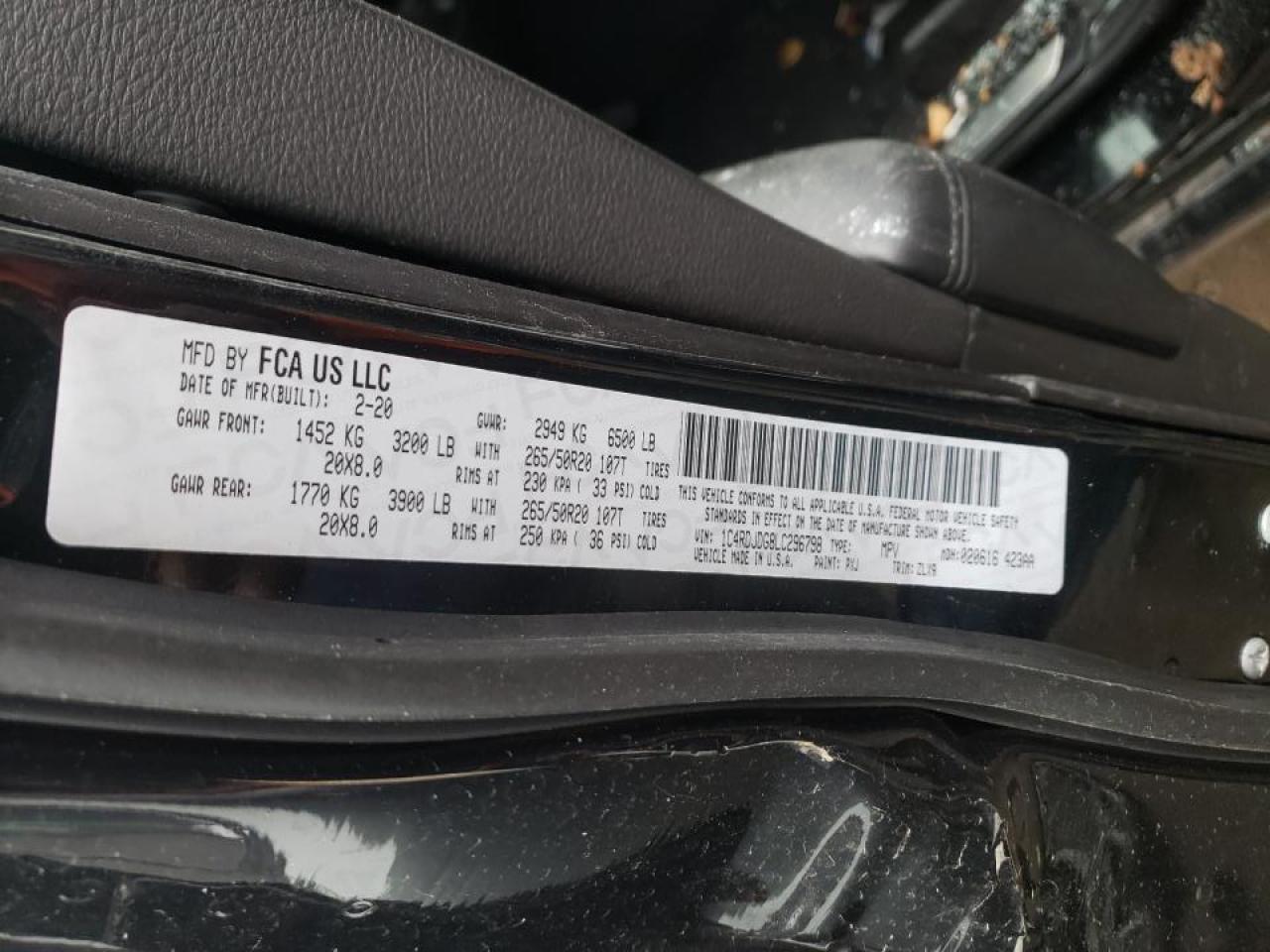 Photo 10 from auction – 2020 DODGE DURANGO GT with VIN 1C4RDJDG8LC296798