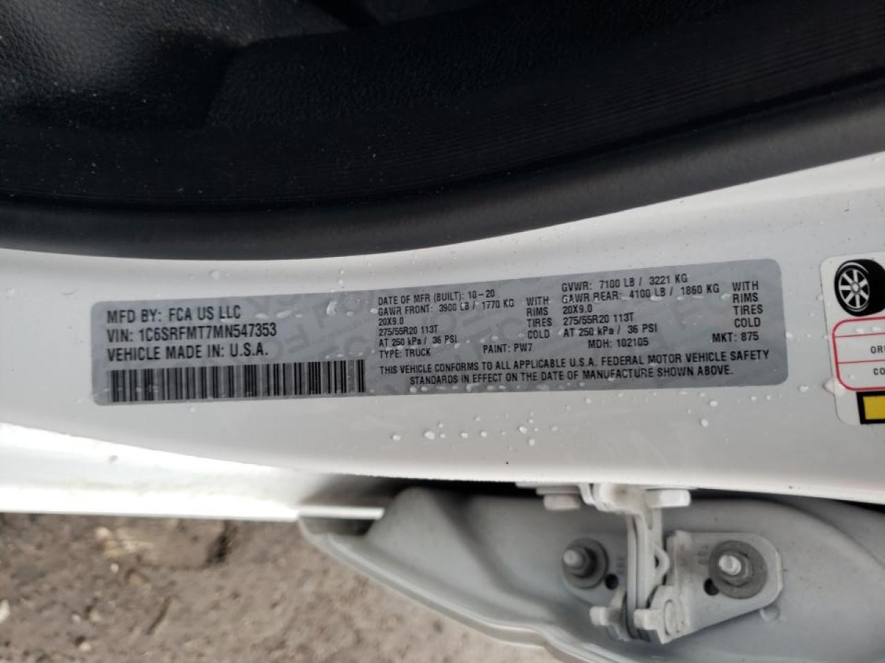 Photo 10 from auction – 2021 RAM 1500 BIG H with VIN 1C6SRFMT7MN547353