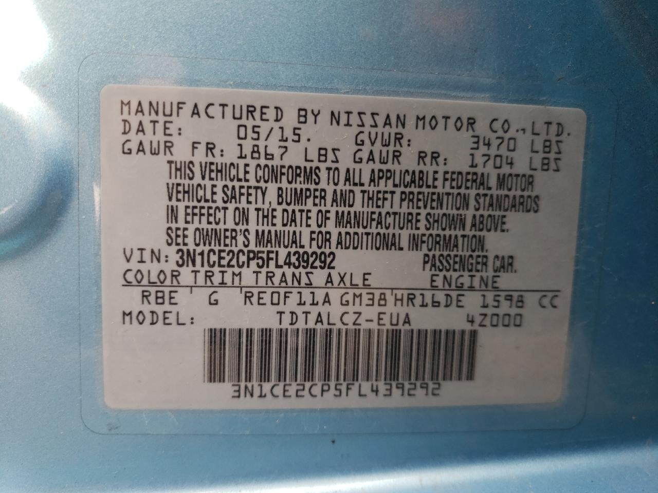 Photo 10 from auction – 2015 NISSAN VERSA NOTE with VIN 3N1CE2CP5FL439292