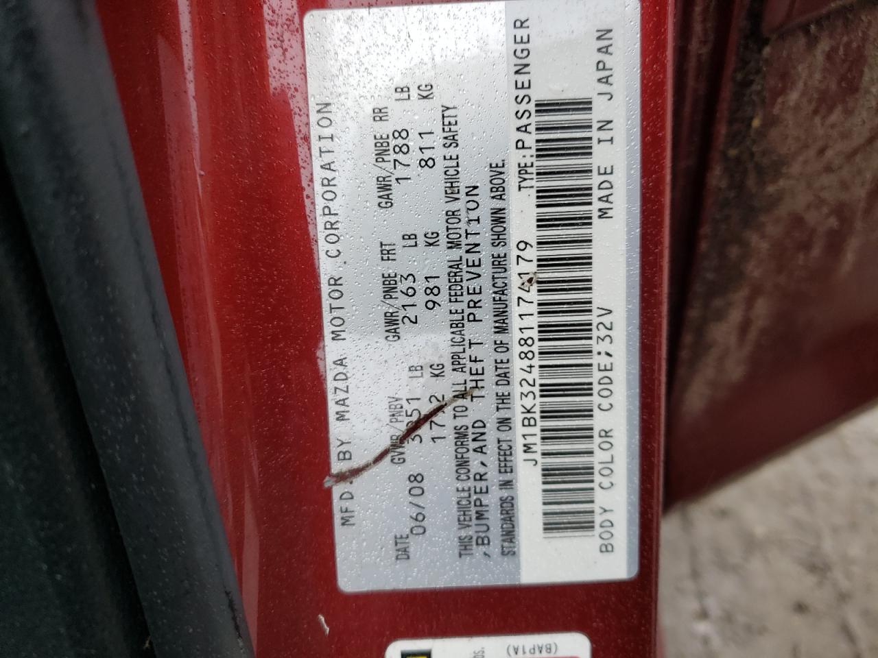 Photo 10 from auction – 2008 MAZDA MAZDA3 with VIN JM1BK324881174179