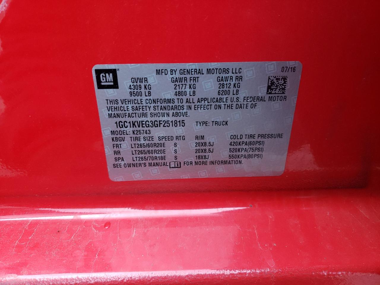 Photo 10 from auction – 2016 CHEVROLET SILVERADO with VIN 1GC1KVEG3GF251815